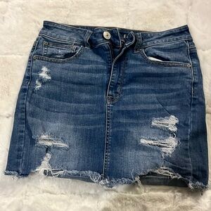 American Eagle distressed denim mini skirt